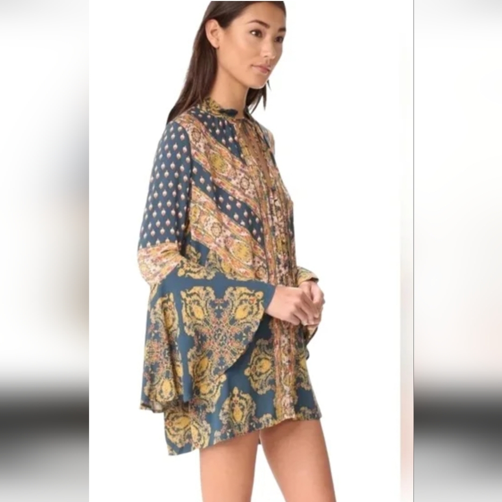 Free People Bohemian Blue and Gold Tunic Or Dress